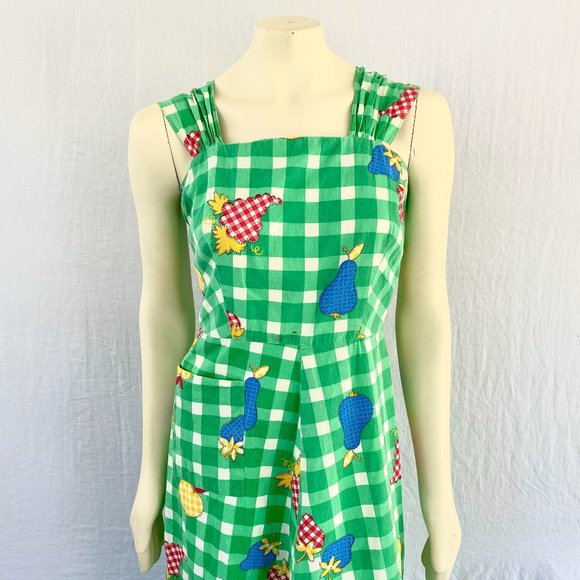 Vintage 1940s Hand Made Green Checkered Sundress - Red, Blue, Yellow and White D - Picture 1 of 7